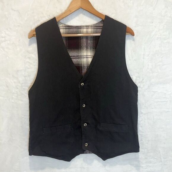 VTG Opus Reversible Plaid Vest Flannel 80s 90s Grunge Dark Academia Check Mens S - Picture 3 of 7